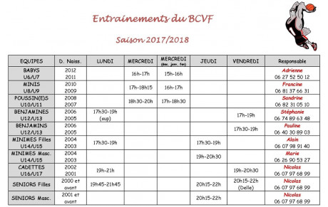Créneaux d'entrainements