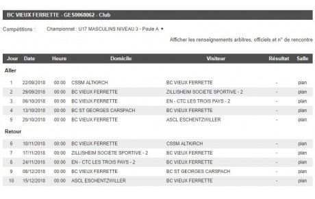 Championnat 2018-2019 U17M Niveau 3 Poule A
