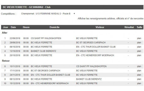 Championnat 2018-2019 U13F Niveau 2 - Poule B