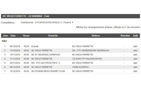Championnat 2018-2019 U15M Niveau 3 - Poule B