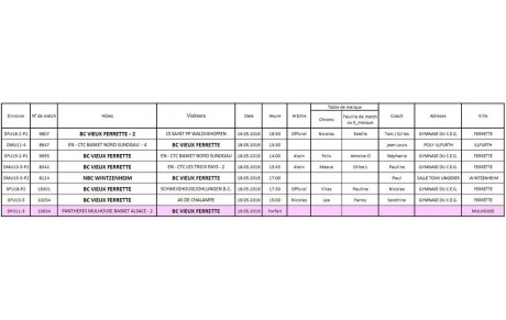 Planning de la table de marque du 16, 18 et 19 mai